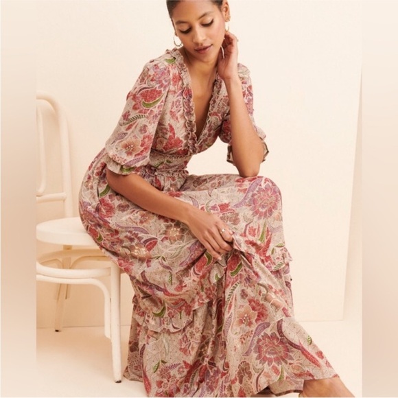 New Anthropologie BTFL-LIFE Floral Ruffle Maxi Dress In Rust! size xSmall - Picture 4 of 14
